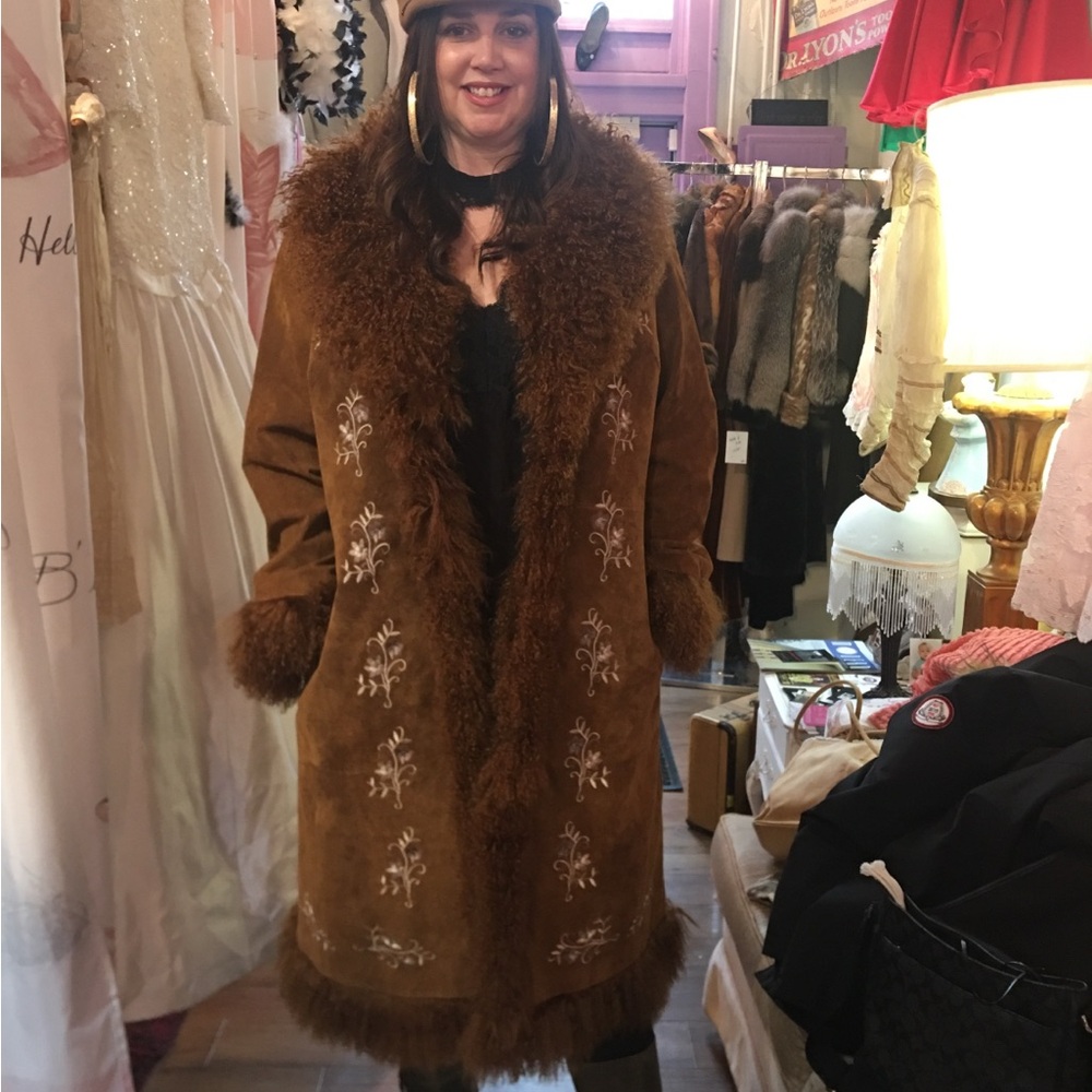 Vintage penny lane suede + Embroidered ginger rust brown Women's Coat - Picture 2 of 15